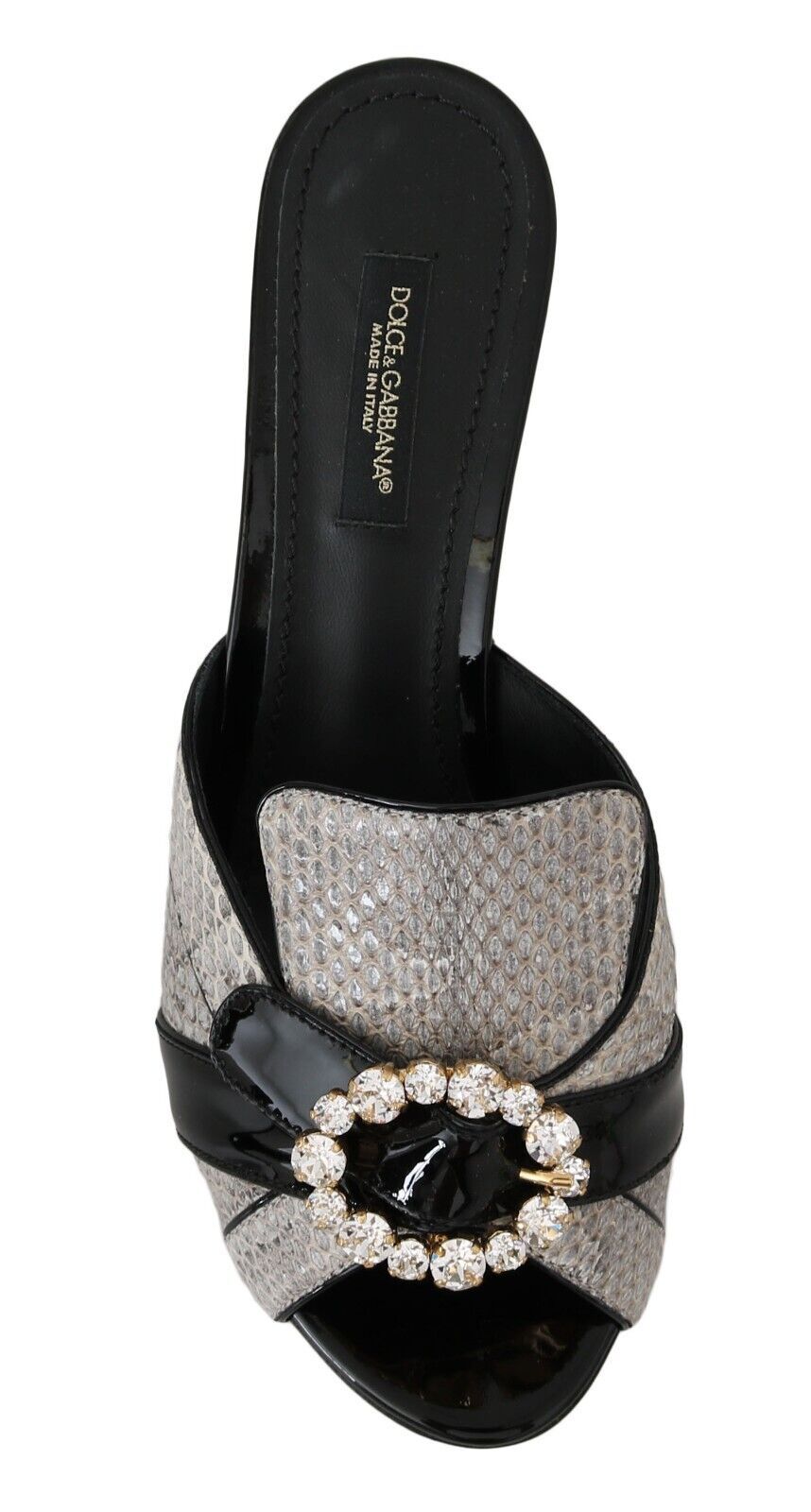 Dolce & Gabbana Black Gray Exotic Leather Crystals Sandals Shoes | Regal Royce