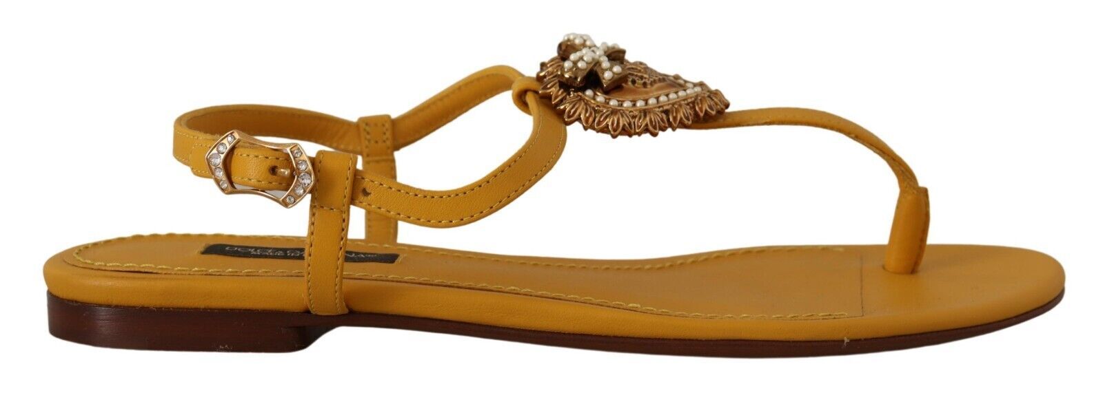Dolce & Gabbana Mustard Leather Devotion Flats Sandals Shoes | Regal Royce