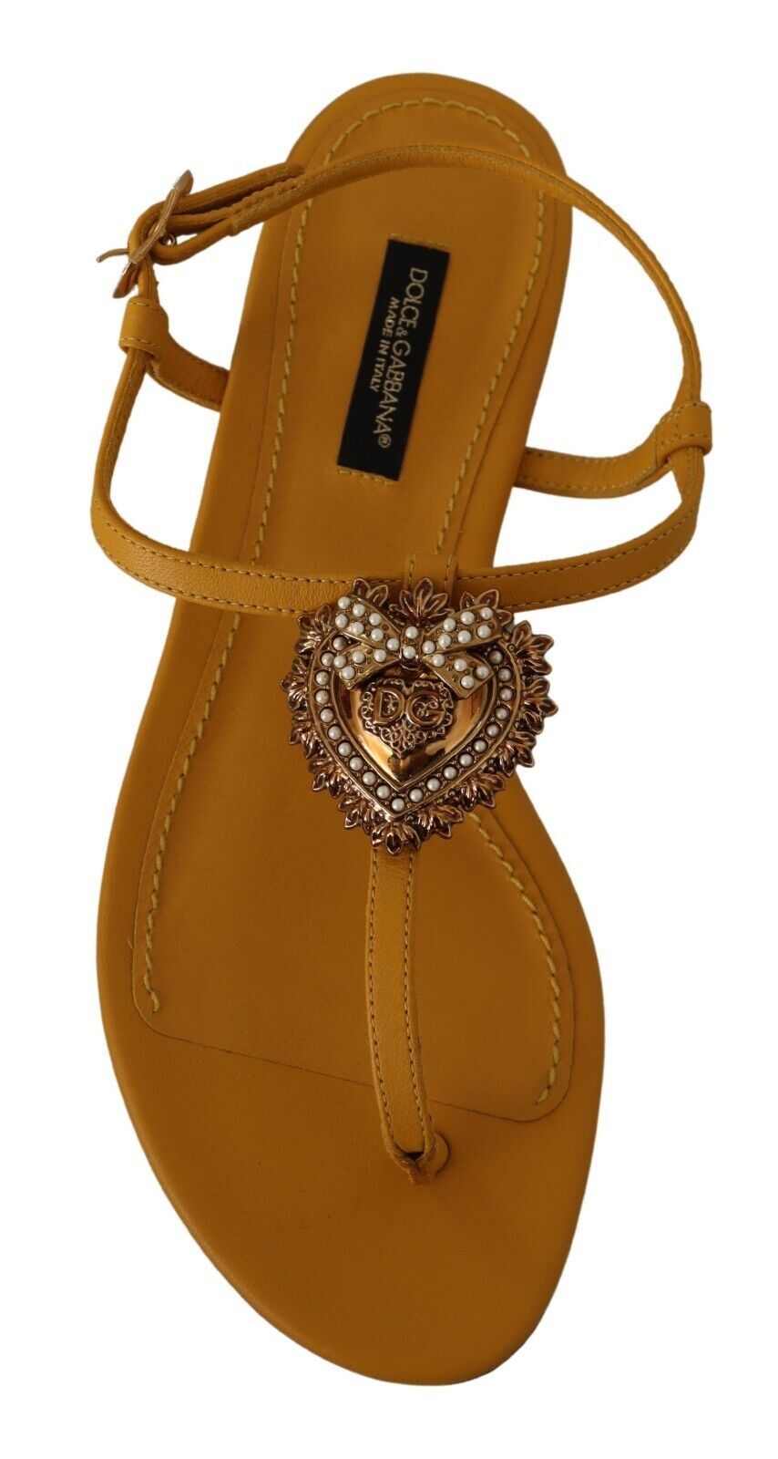 Dolce & Gabbana Mustard Leather Devotion Flats Sandals Shoes | Regal Royce