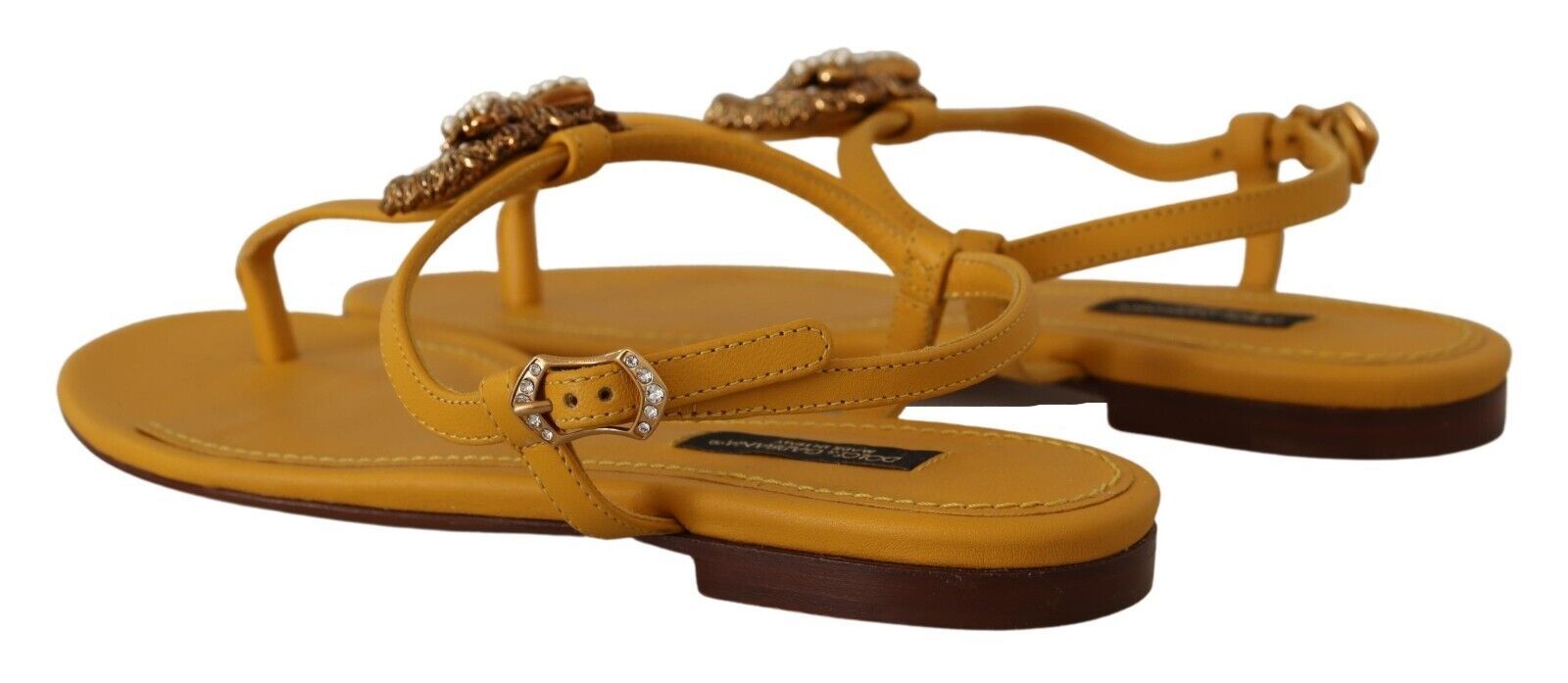 Dolce & Gabbana Mustard Leather Devotion Flats Sandals Shoes | Regal Royce