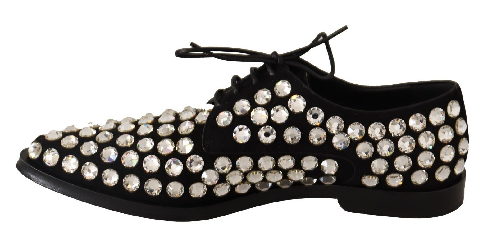Dolce & Gabbana Black Leather Crystals Lace Up Formal Shoes | Regal Royce