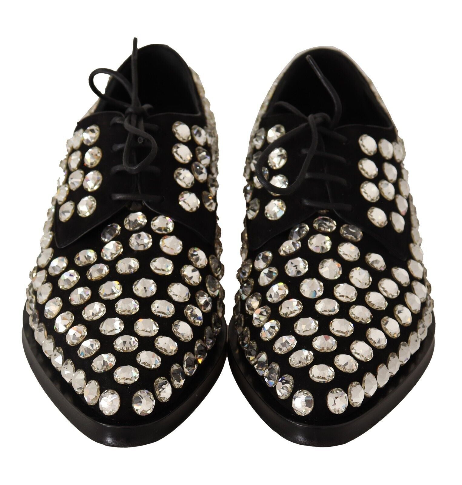 Dolce & Gabbana Black Leather Crystals Lace Up Formal Shoes | Regal Royce