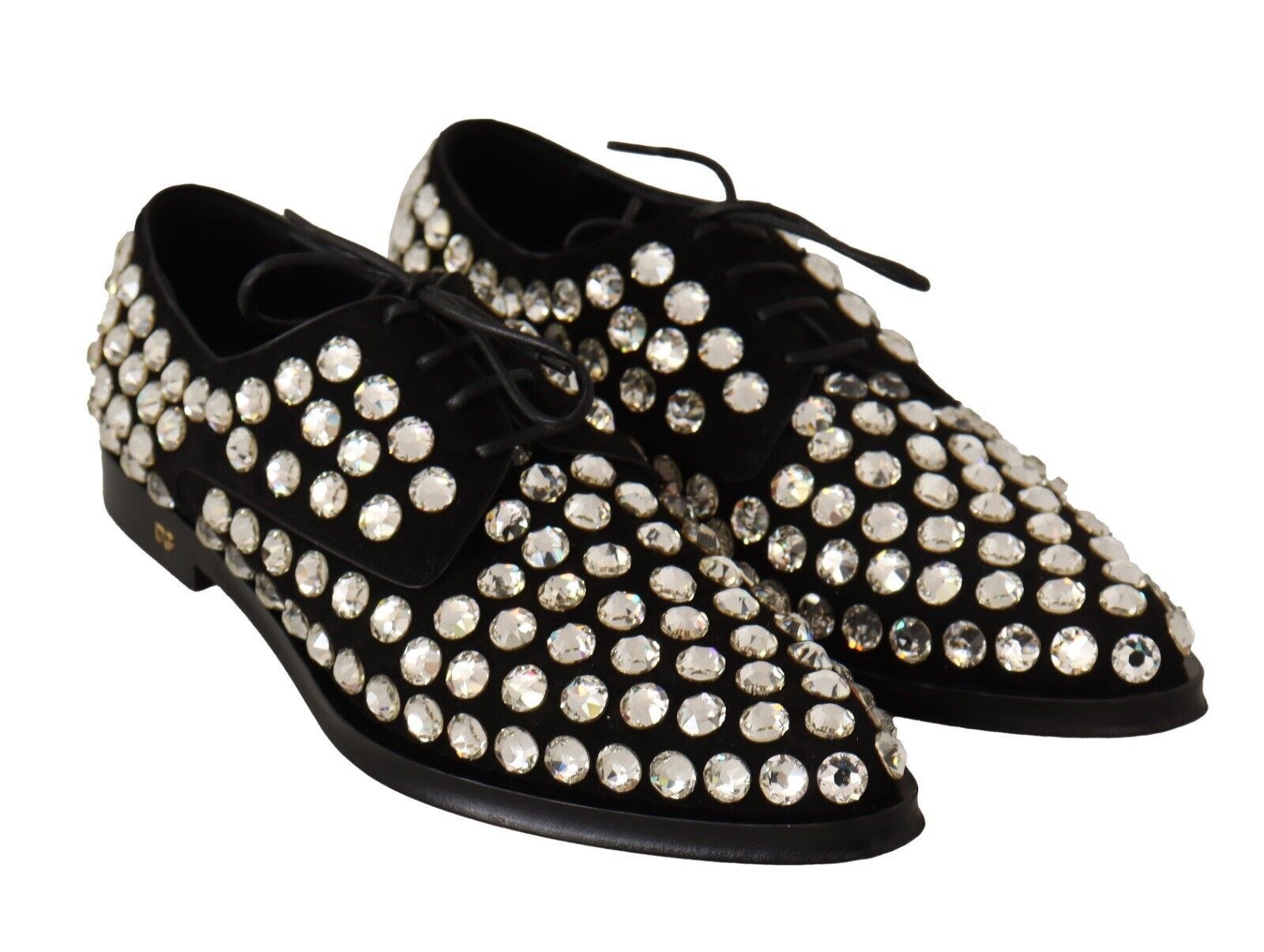 Dolce & Gabbana Black Leather Crystals Lace Up Formal Shoes | Regal Royce