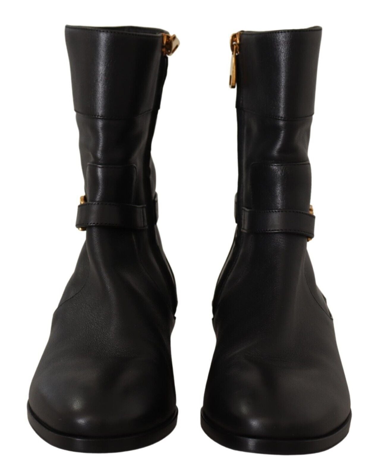 Dolce & Gabbana Black Leather Flats Logo Short Boots Shoes | Regal Royce