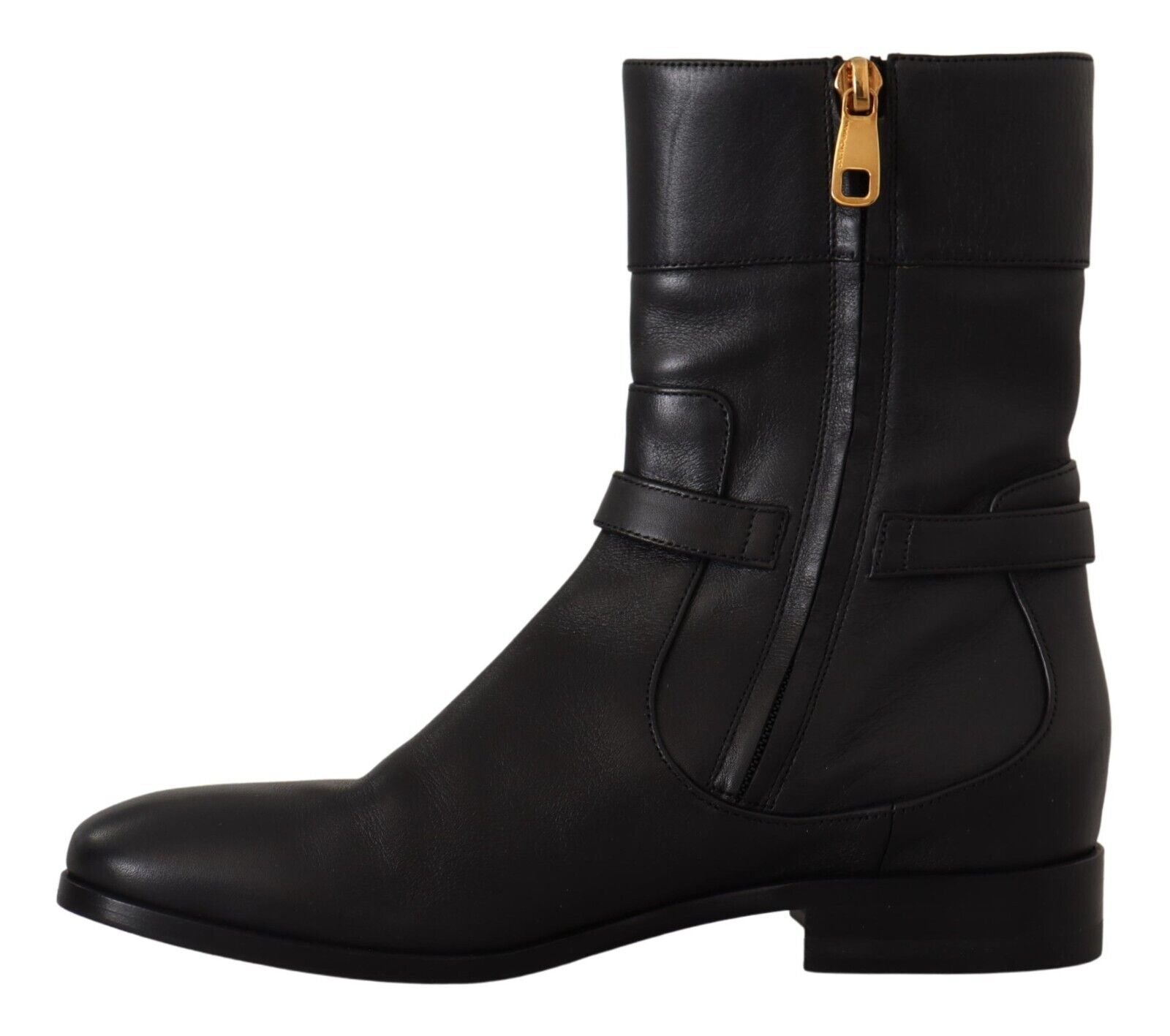 Dolce & Gabbana Black Leather Flats Logo Short Boots Shoes | Regal Royce