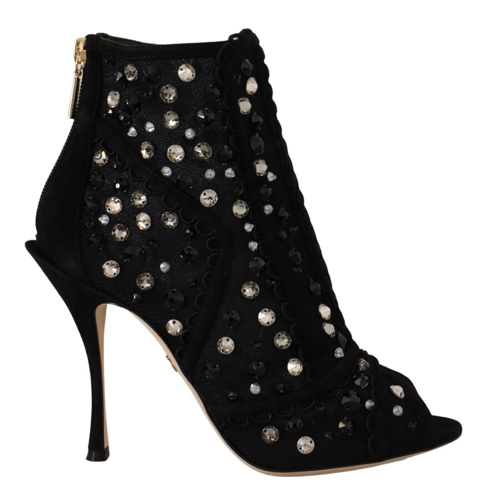 Dolce & Gabbana Black Crystals Heels Zipper Short Boots Shoes | Regal Royce