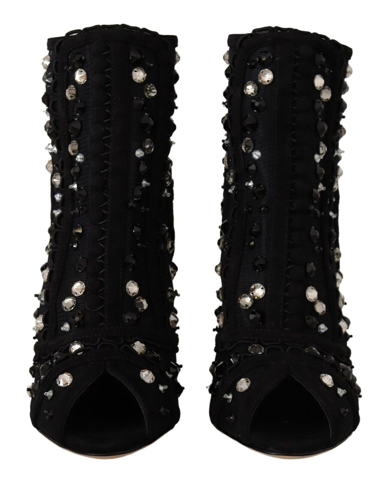 Dolce & Gabbana Black Crystals Heels Zipper Short Boots Shoes | Regal Royce