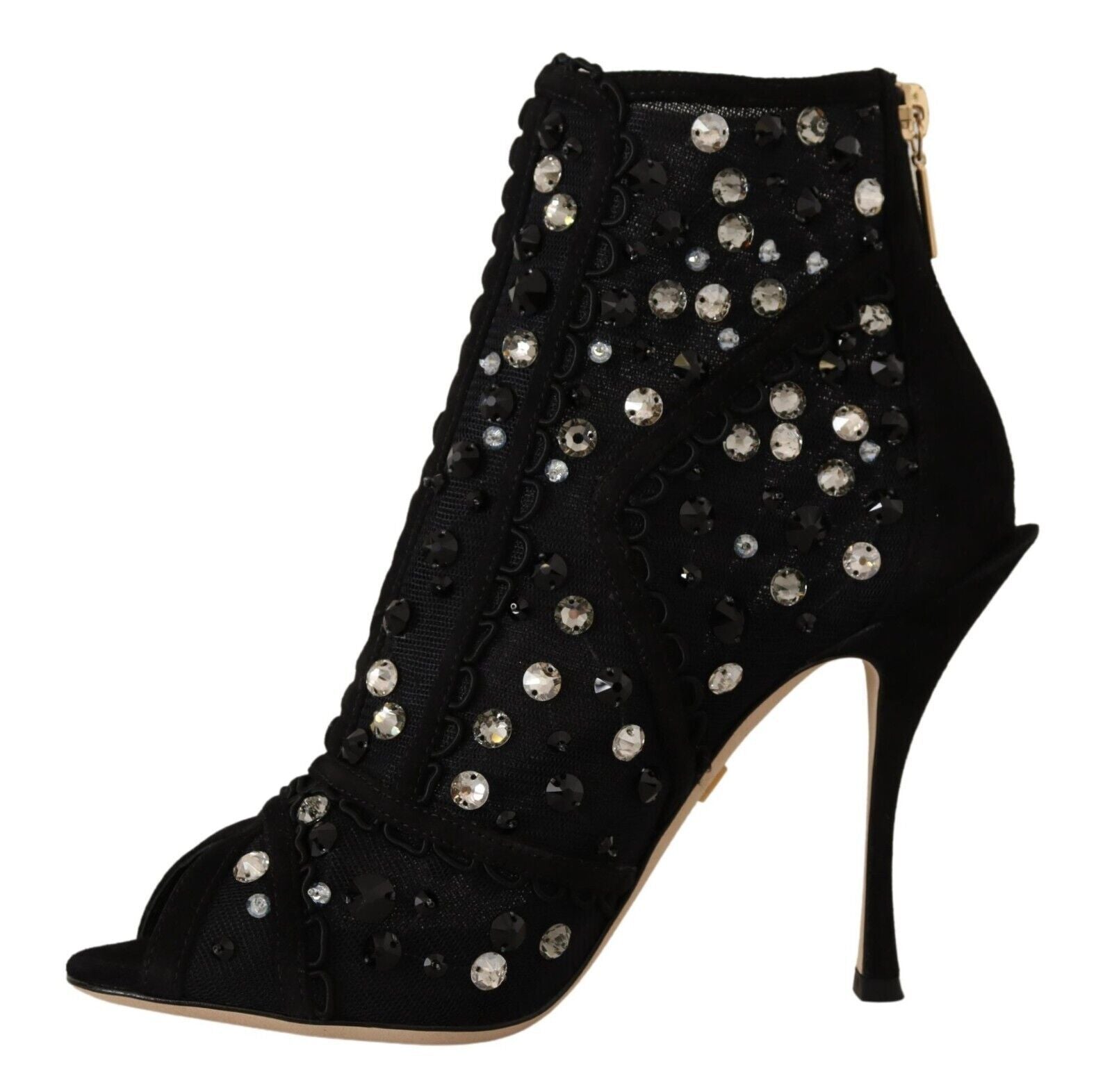 Dolce & Gabbana Black Crystals Heels Zipper Short Boots Shoes | Regal Royce