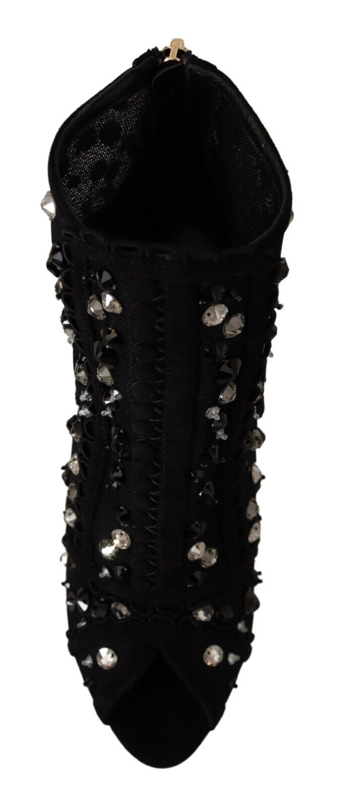 Dolce & Gabbana Black Crystals Heels Zipper Short Boots Shoes | Regal Royce