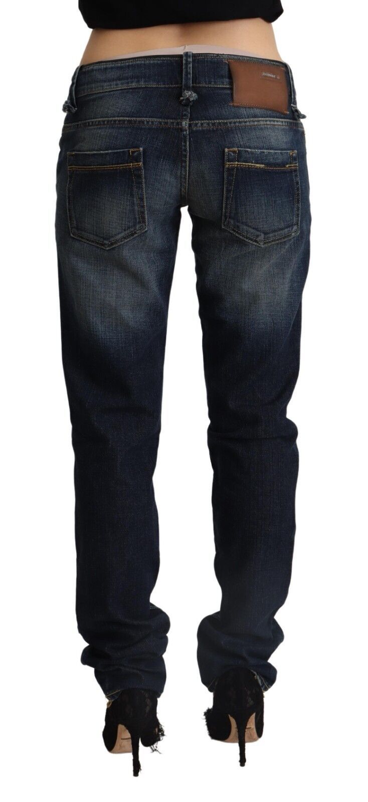 Acht Dark Blue Washed Cotton Skinny Denim Low Waist Jeans | Regal Royce