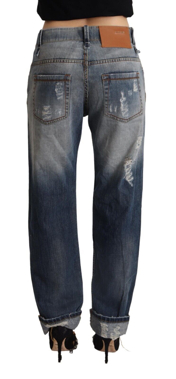 Acht Blue Tattered Mid Waist Straight Denim Cotton Jeans | Regal Royce