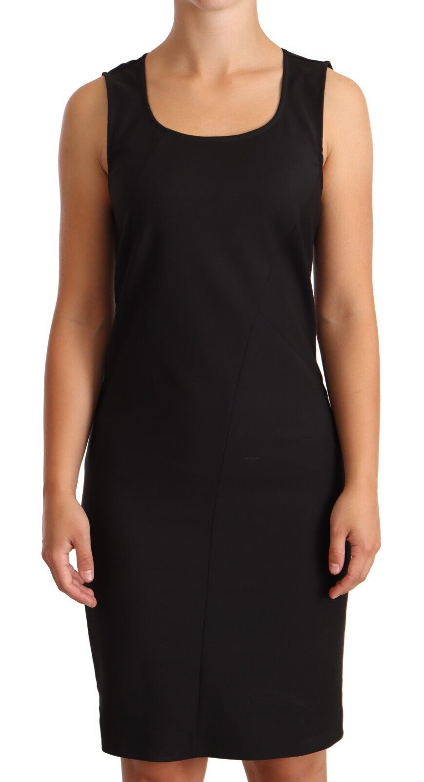 Patrizia Pepe Black Cotton Blend Sleeveless Knee Length Sheath Dress | Regal Royce