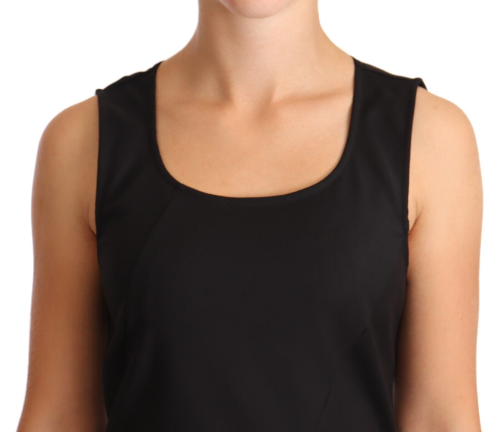 Patrizia Pepe Black Cotton Blend Sleeveless Knee Length Sheath Dress | Regal Royce