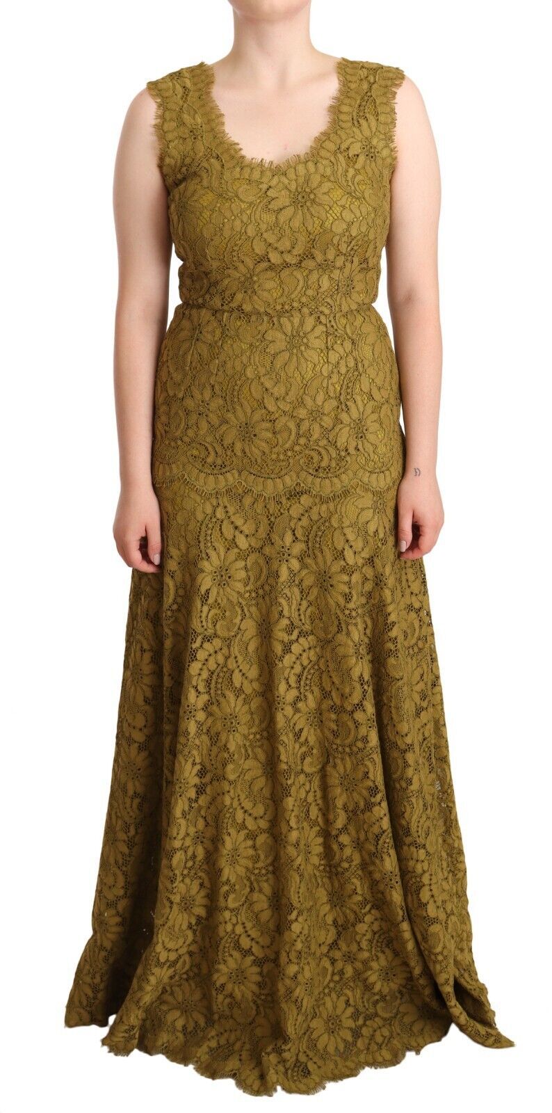 Dolce & Gabbana Brown Floral Lace Maxi Floor Length Dress | Regal Royce