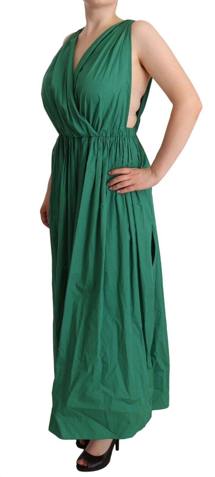 Dolce & Gabbana Green Cotton Sleeveless V-neck Dress | Regal Royce