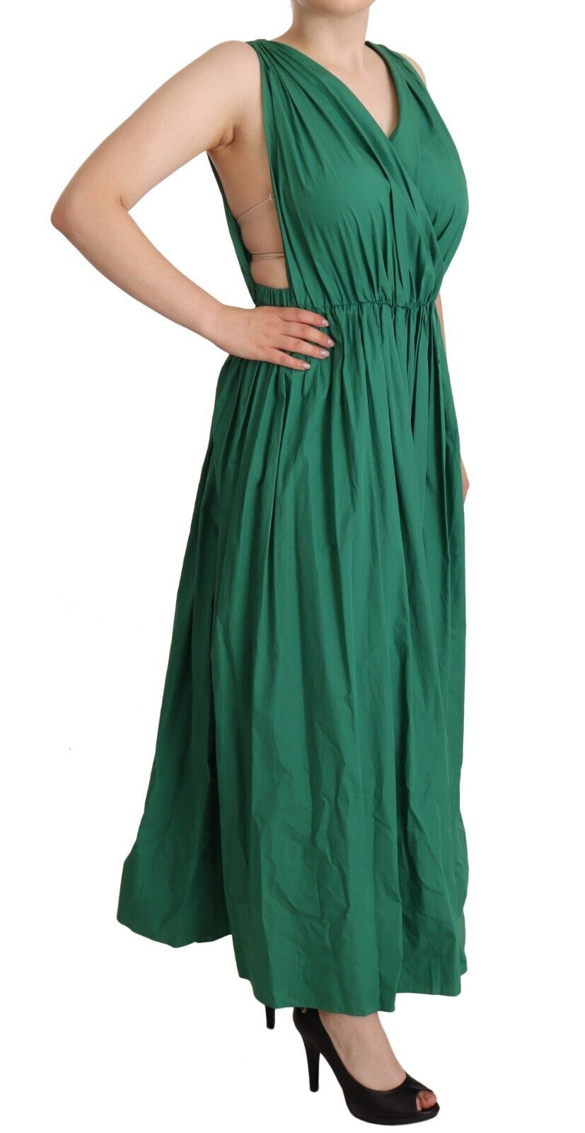 Dolce & Gabbana Green Cotton Sleeveless V-neck Dress | Regal Royce