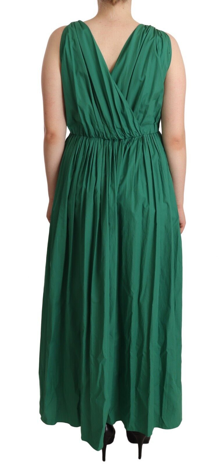 Dolce & Gabbana Green Cotton Sleeveless V-neck Dress | Regal Royce