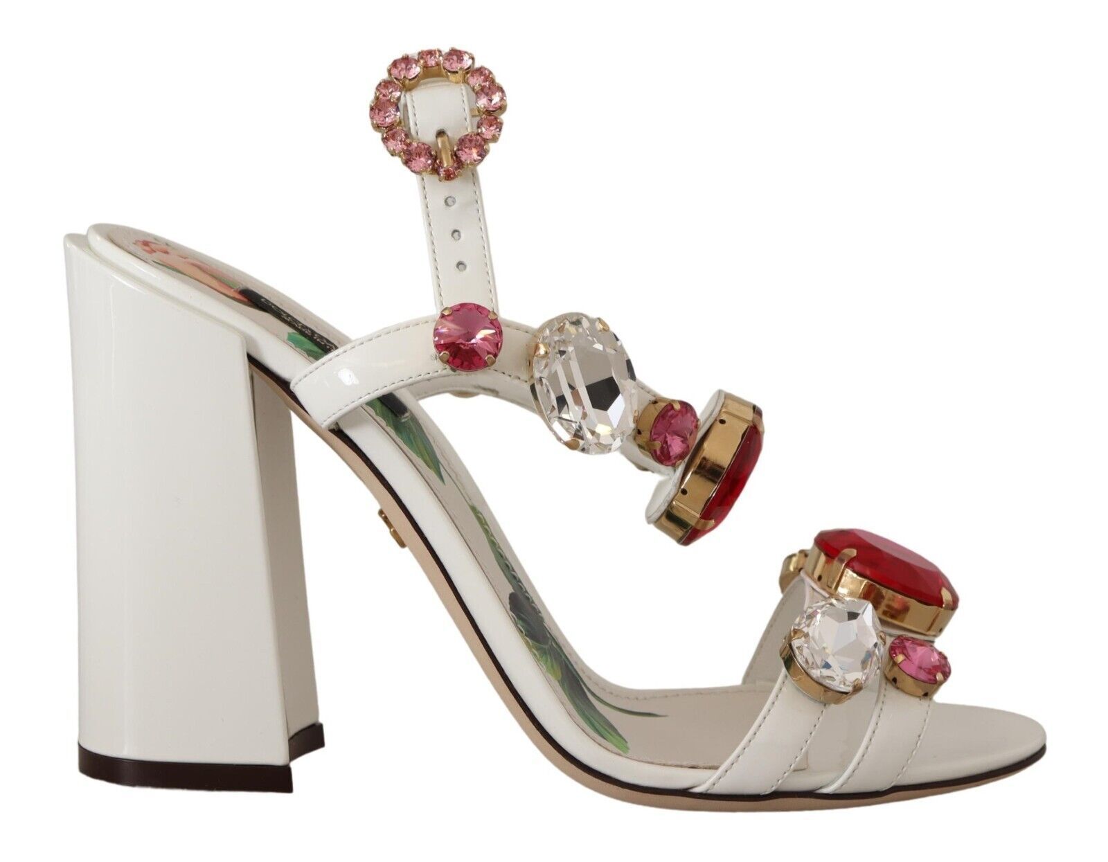 Dolce & Gabbana White Leather Crystal Keira Heels Sandals Shoes | Regal Royce