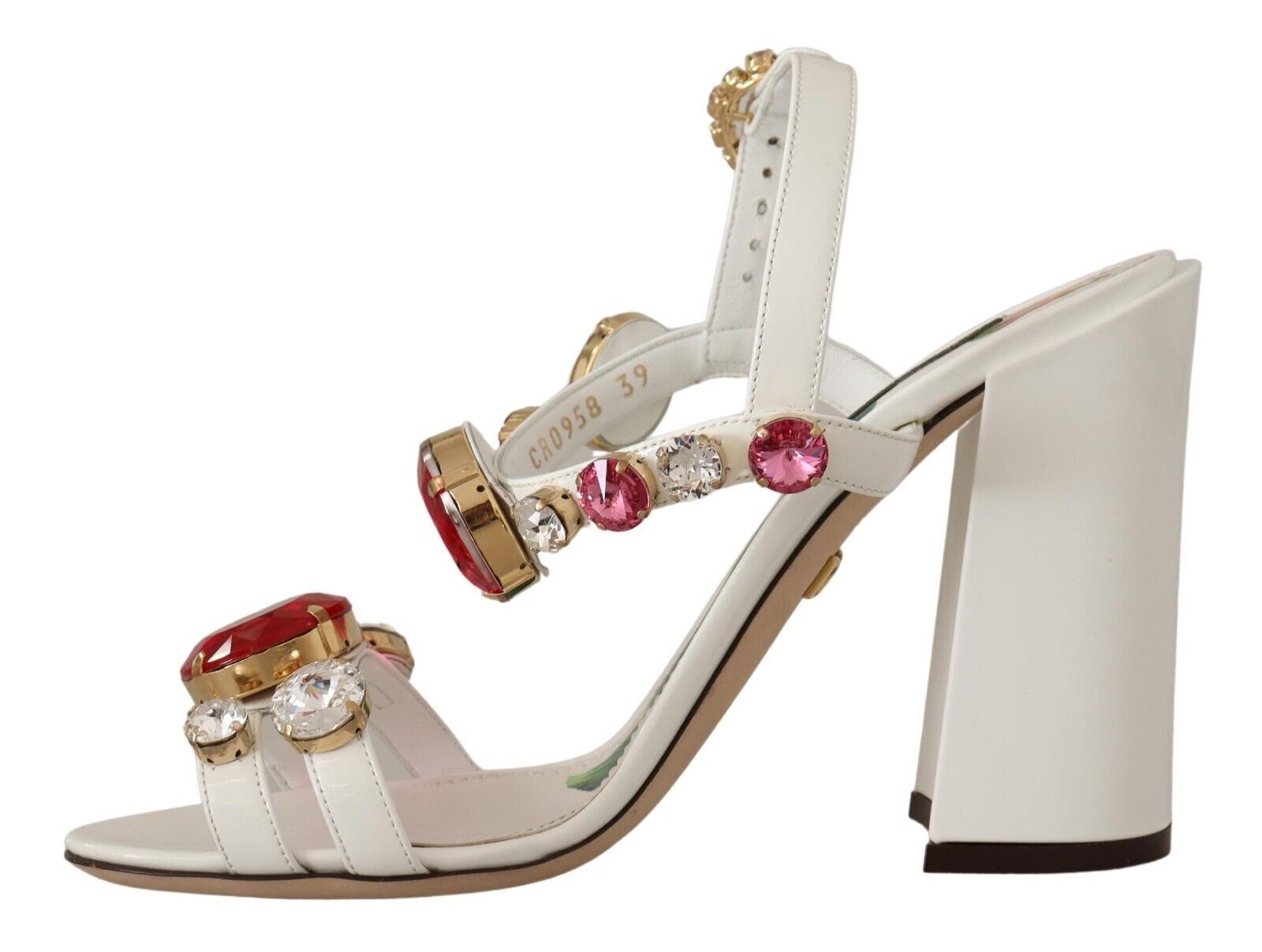 Dolce & Gabbana White Leather Crystal Keira Heels Sandals Shoes | Regal Royce
