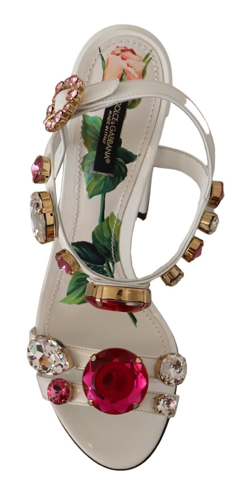 Dolce & Gabbana White Leather Crystal Keira Heels Sandals Shoes | Regal Royce