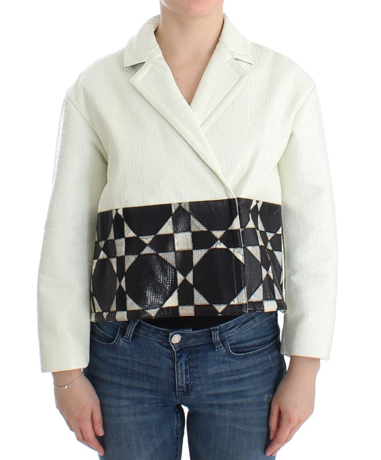 Andrea Pompilio White Black Cropped Leather Jacket | Regal Royce