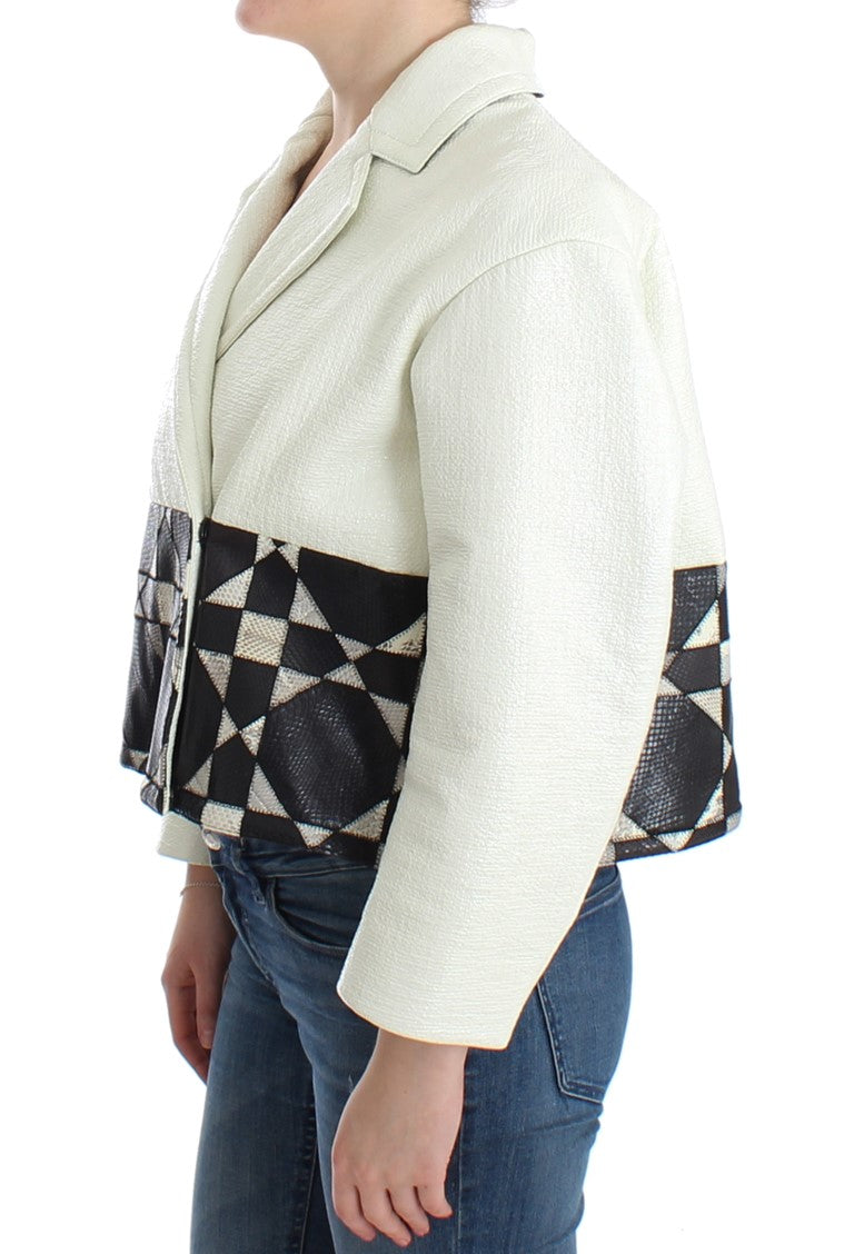 Andrea Pompilio White Black Cropped Leather Jacket | Regal Royce