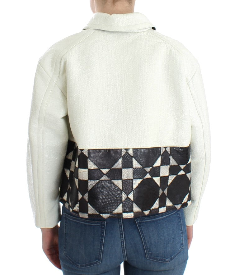 Andrea Pompilio White Black Cropped Leather Jacket | Regal Royce