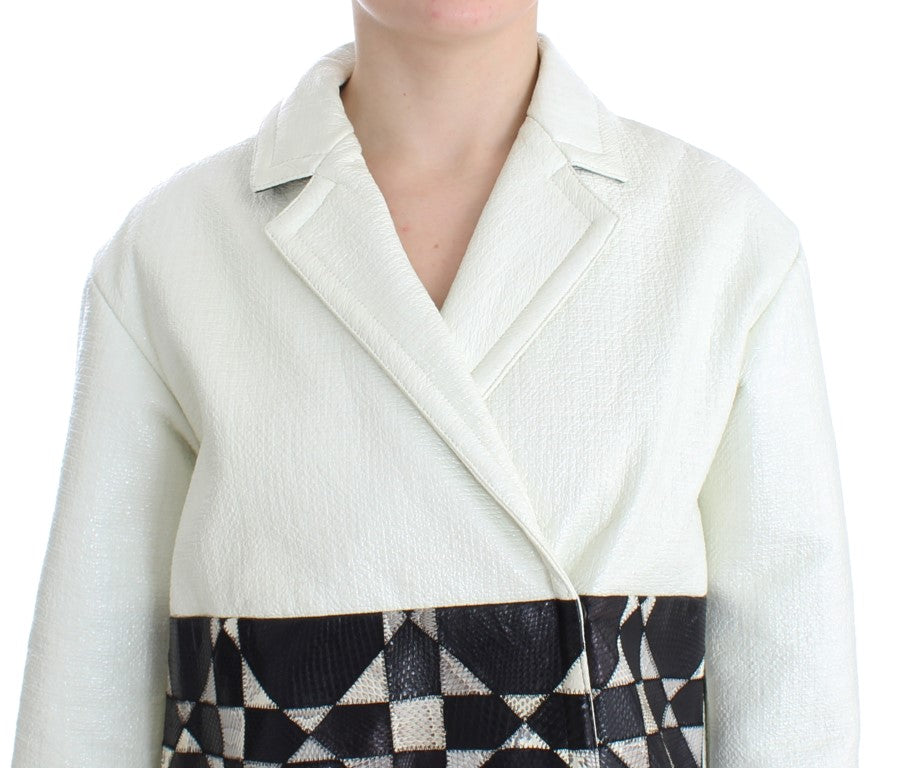 Andrea Pompilio White Black Cropped Leather Jacket | Regal Royce
