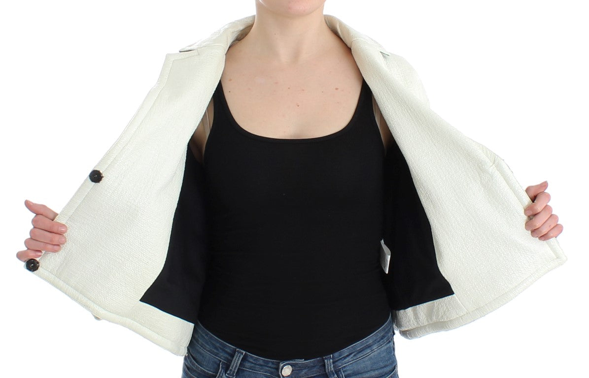 Andrea Pompilio White Black Cropped Leather Jacket | Regal Royce