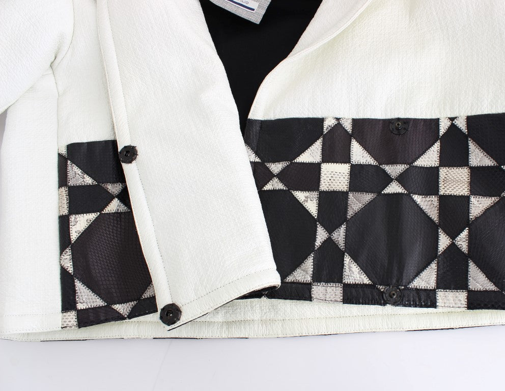 Andrea Pompilio White Black Cropped Leather Jacket | Regal Royce