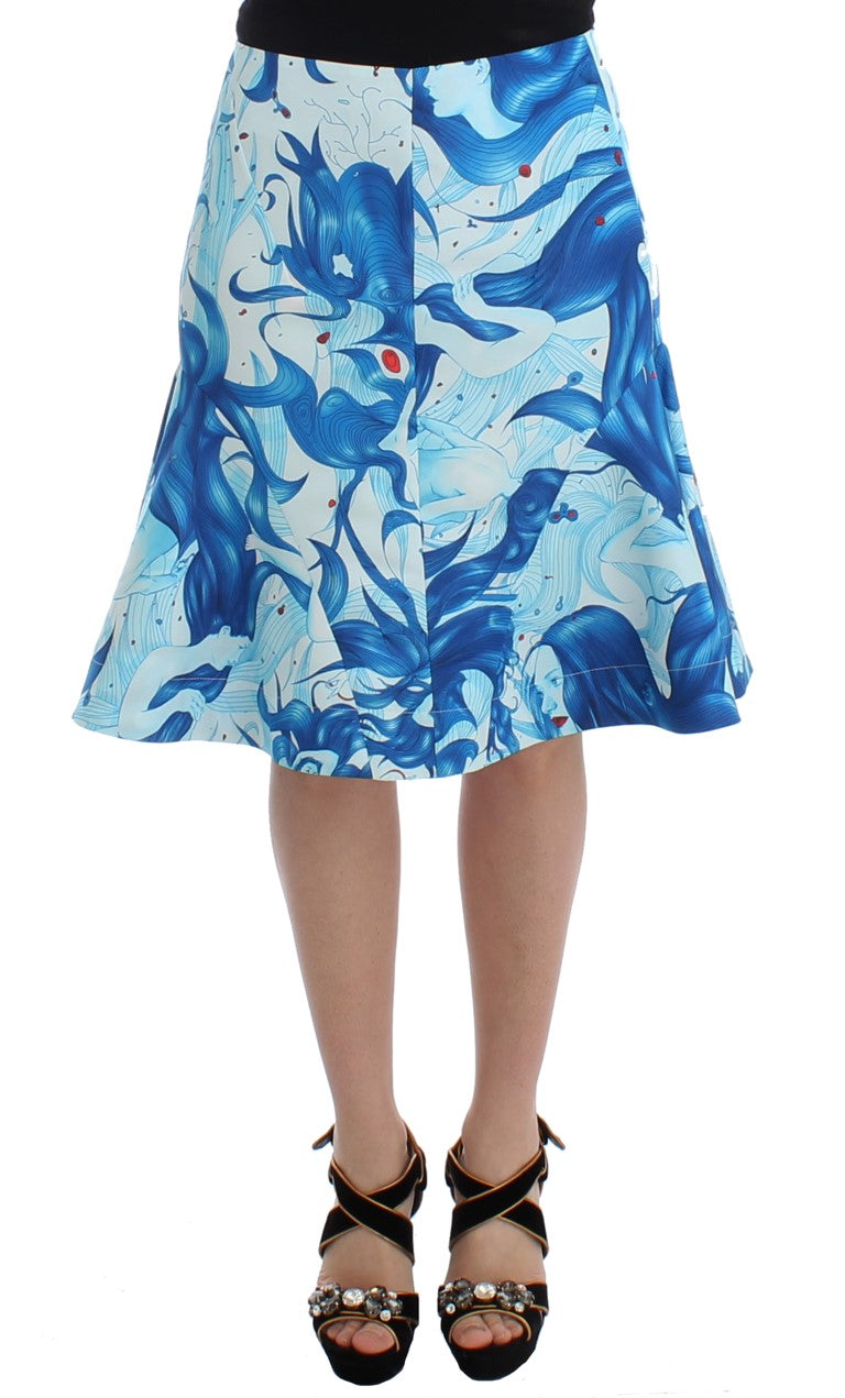 Koonhor Blue Peplum Fresco-Print Straight Pencil Skirt | Regal Royce