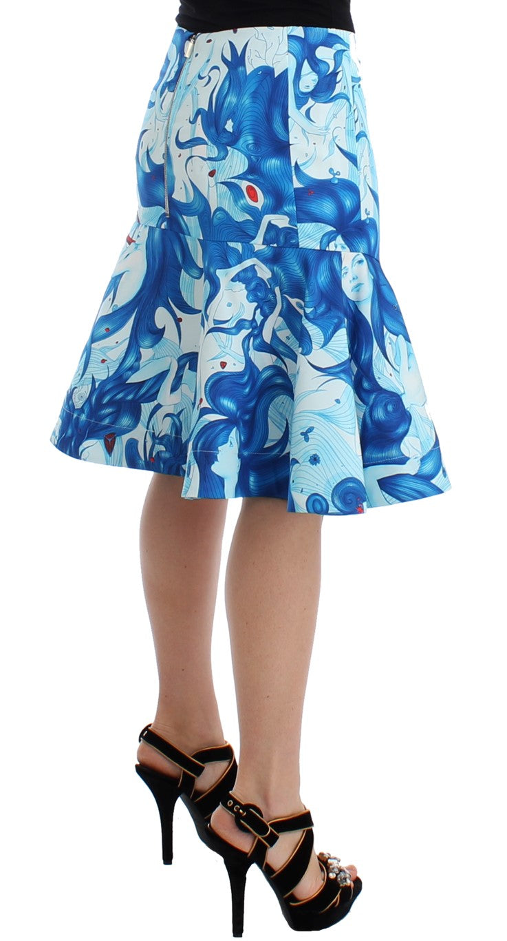 Koonhor Blue Peplum Fresco-Print Straight Pencil Skirt | Regal Royce