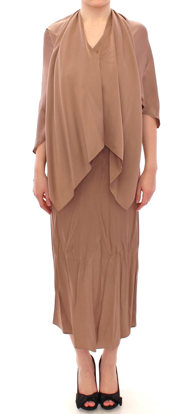 Lamberto Petri Brown Draped Silk Sheath Shift Coctail Dress | Regal Royce