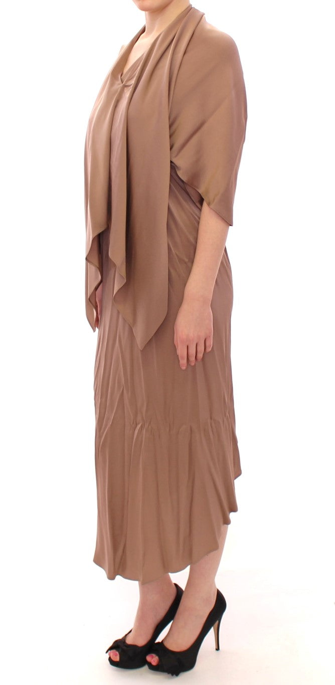 Lamberto Petri Brown Draped Silk Sheath Shift Coctail Dress | Regal Royce