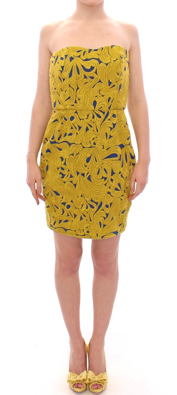 Sachin & Babi Blue Yellow Strapless Bubble Mini Shift Dress | Regal Royce