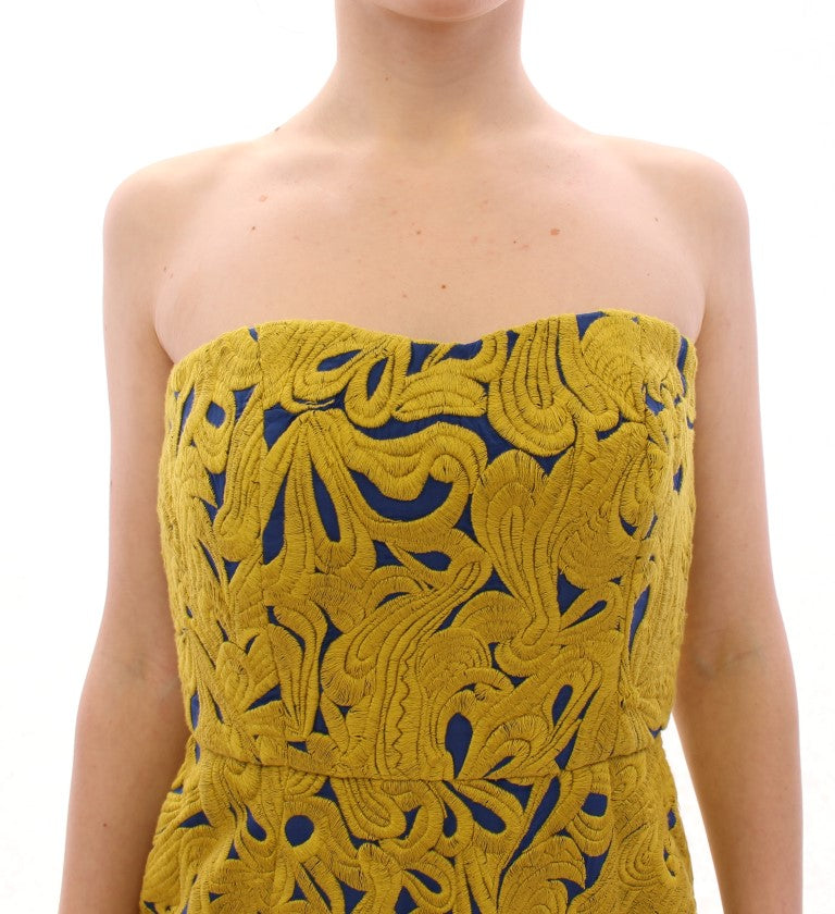 Sachin & Babi Blue Yellow Strapless Bubble Mini Shift Dress | Regal Royce