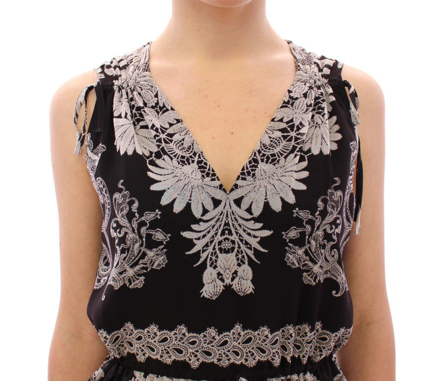 Sachin & Babi Black Silk Floral Pattern Shift Coctail Dress | Regal Royce