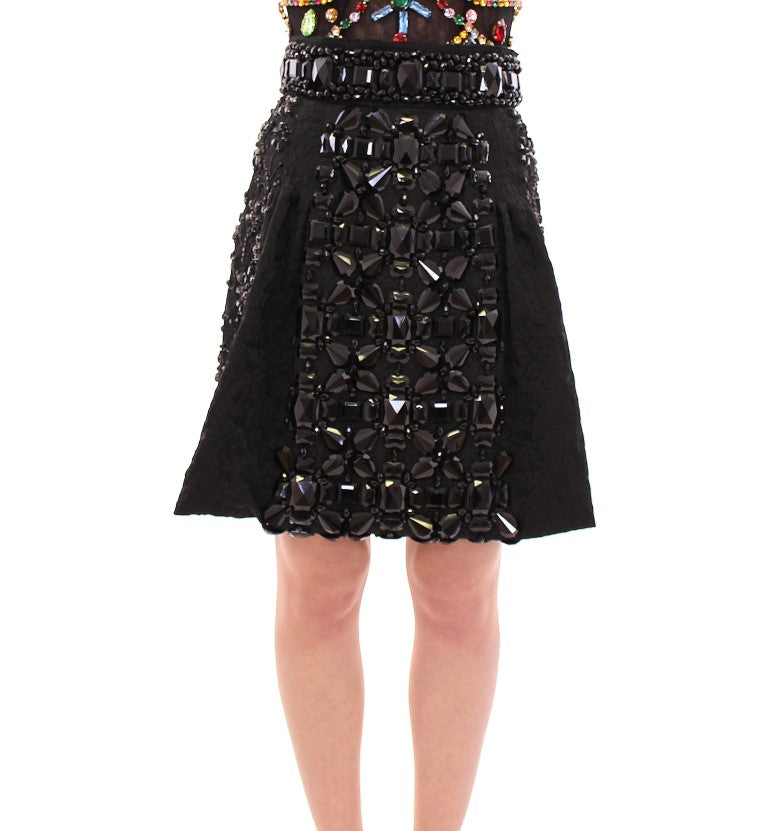Dolce & Gabbana Black Crystal Handmade Above Knee Skirt | Regal Royce