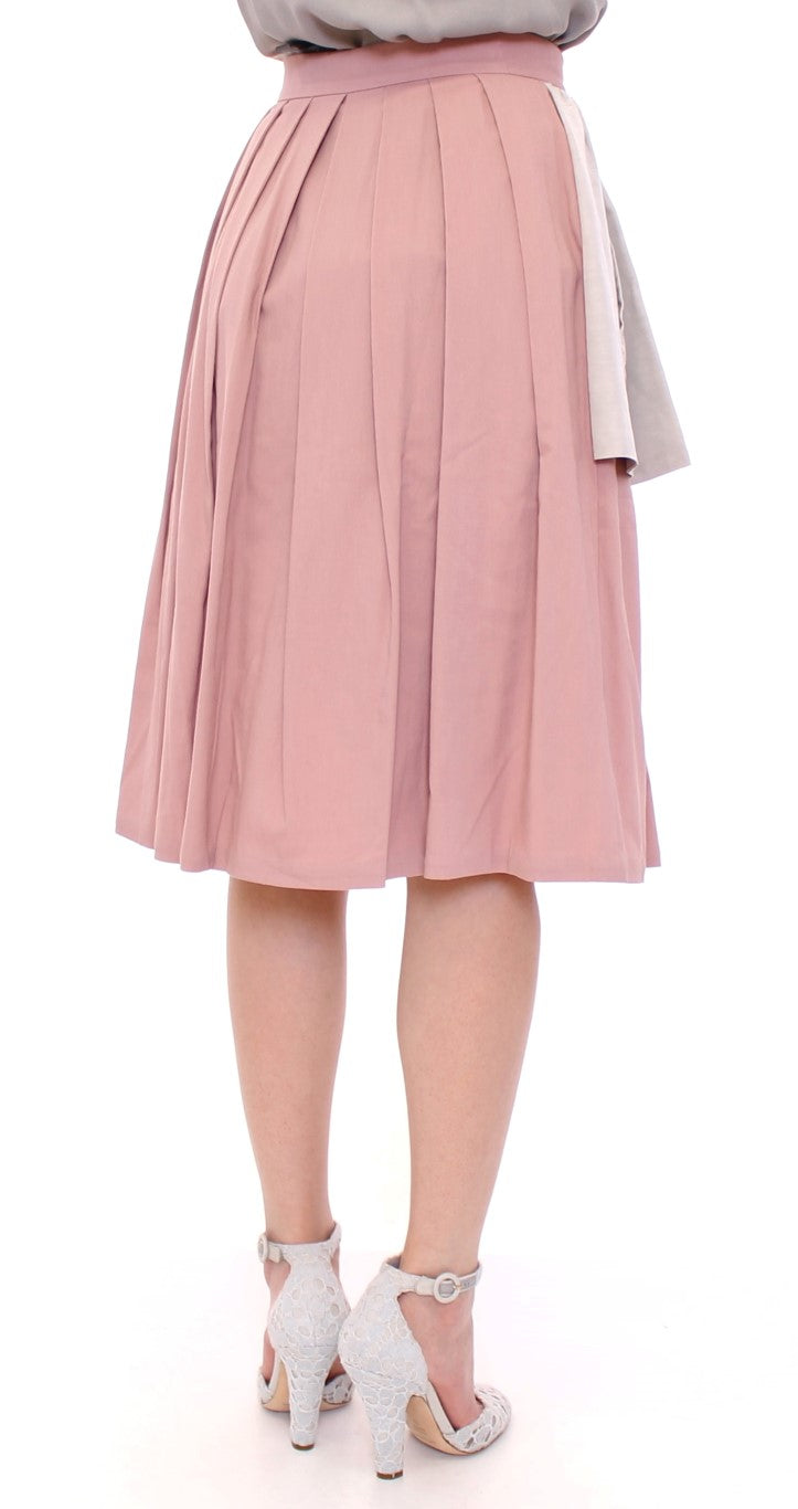 Comeforbreakfast Pink Gray Knee-Length Pleated Skirt | Regal Royce