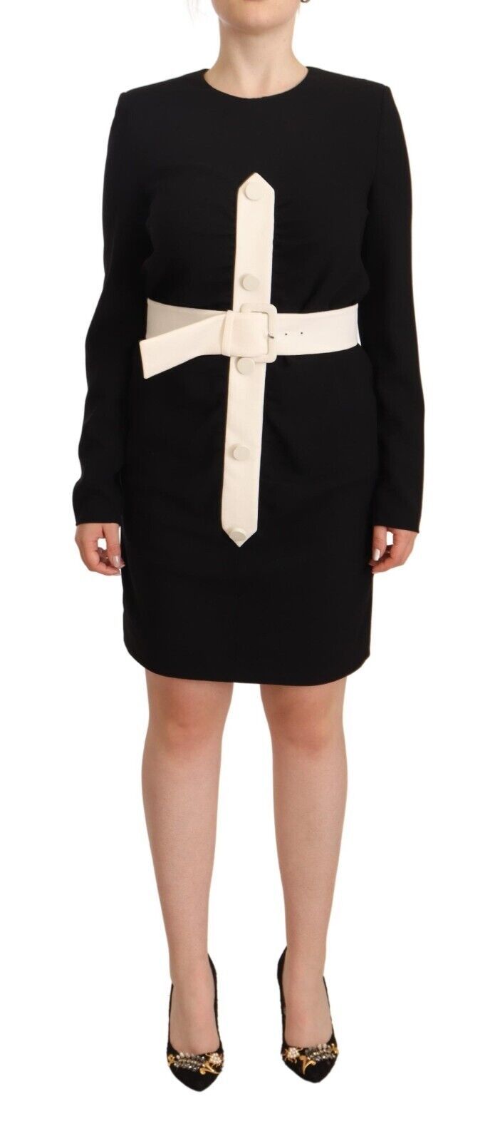 Givenchy Black Wool Long Sleeves Belted Mini Sheath Dress | Regal Royce