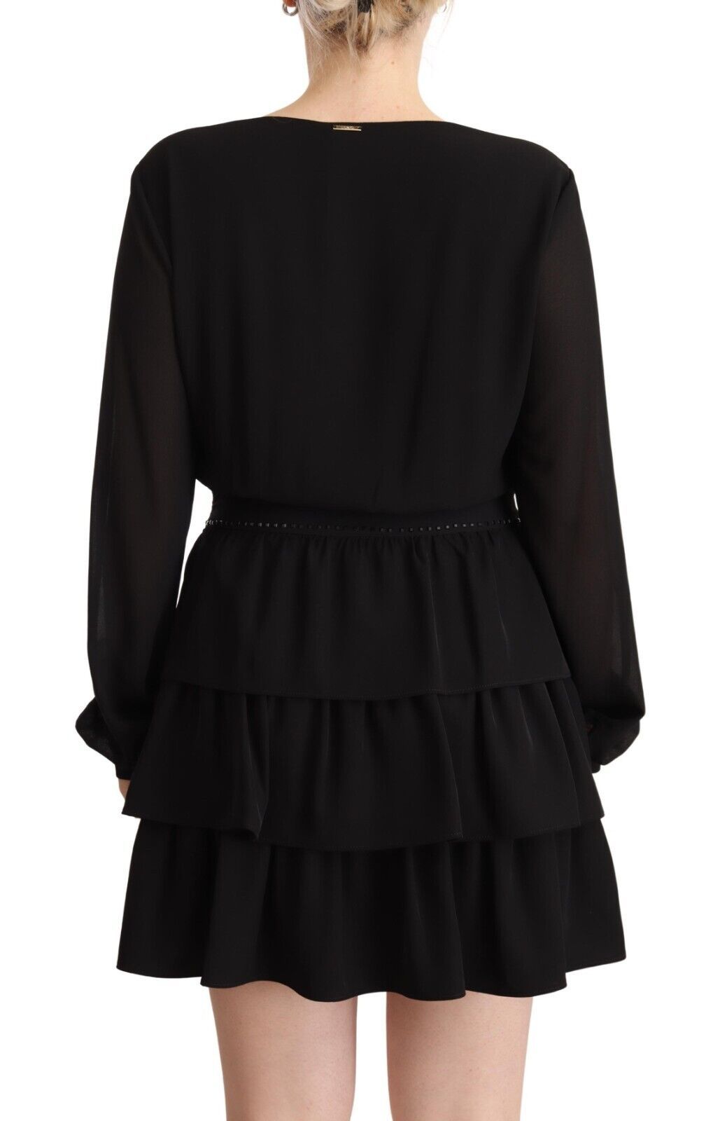 Liu Jo Black Polyester Long Sleeves V-neck Mini A-line Dress | Regal Royce