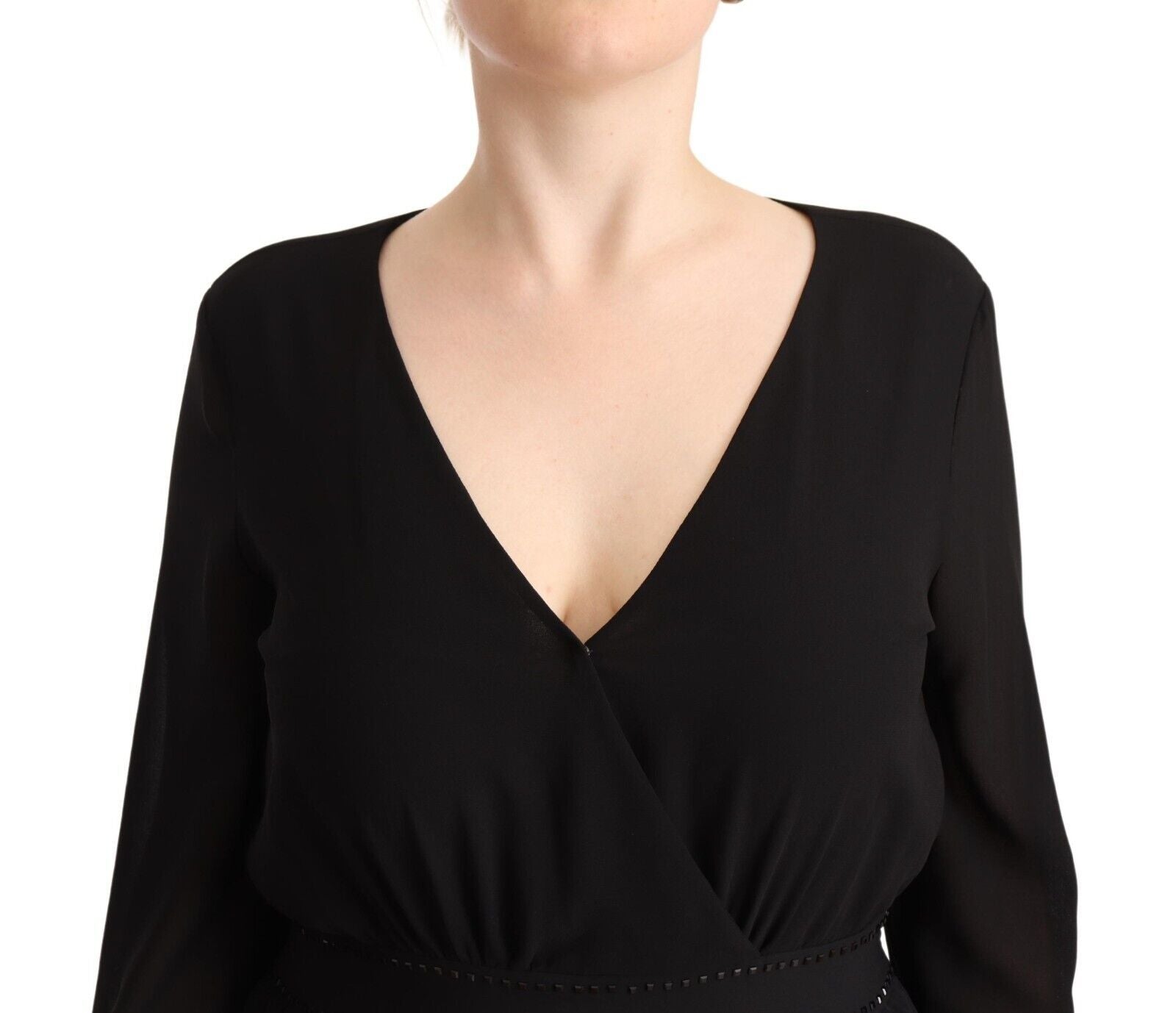 Liu Jo Black Polyester Long Sleeves V-neck Mini A-line Dress | Regal Royce
