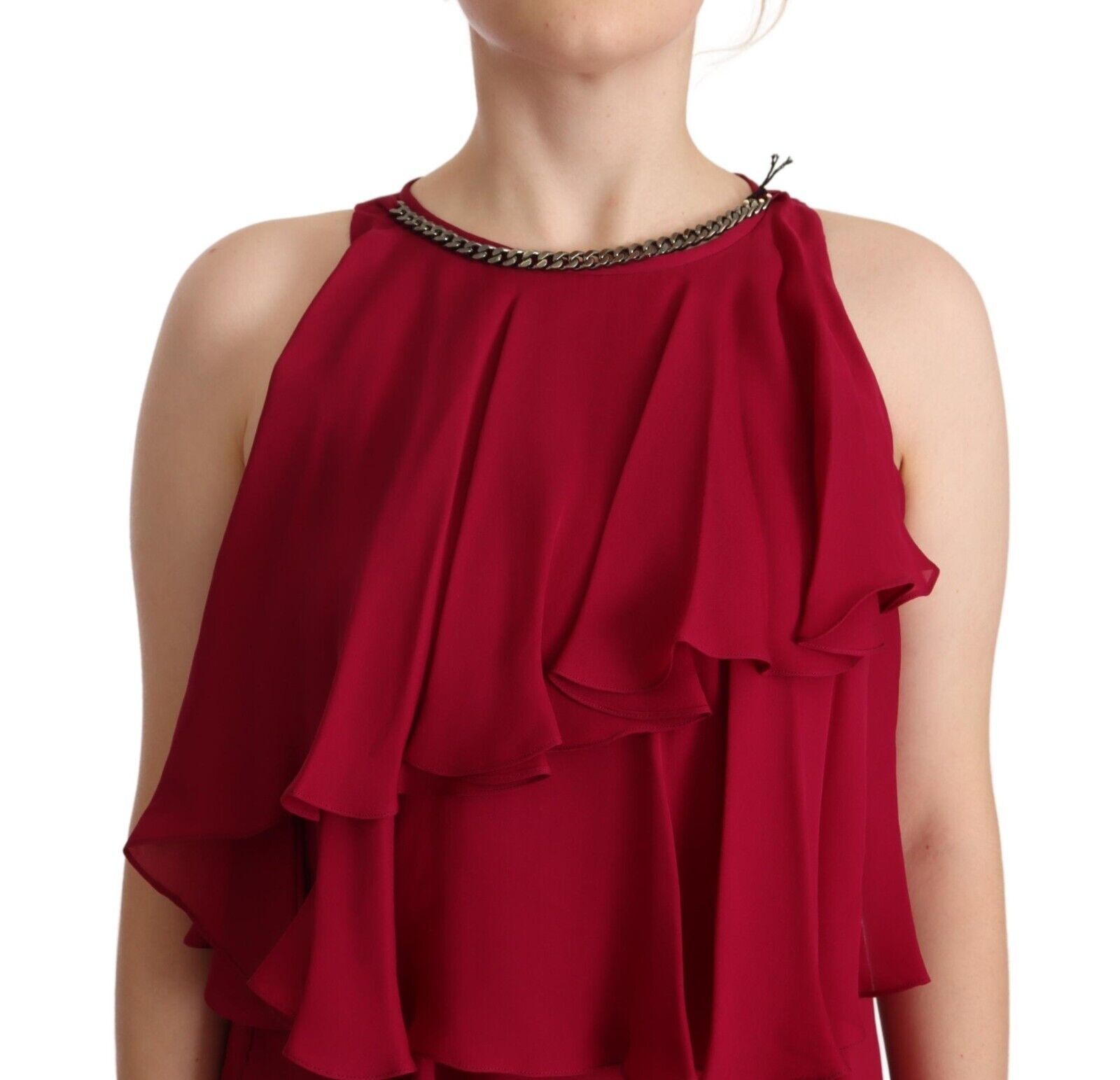 PLEIN SUD Orchid Silk Sleeveless Long Maxi Ruffle Shift Dress | Regal Royce