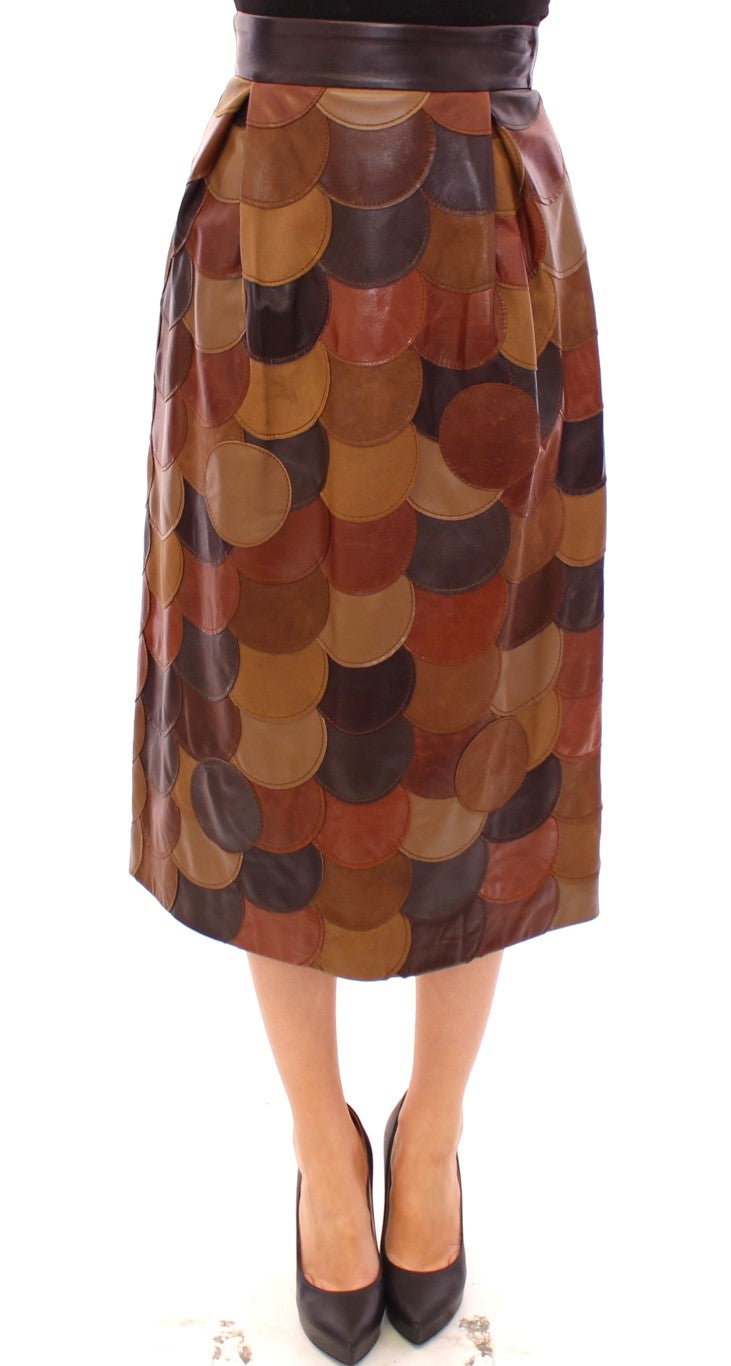 Dolce & Gabbana Brown Patchwork Leather Straight Skirt | Regal Royce