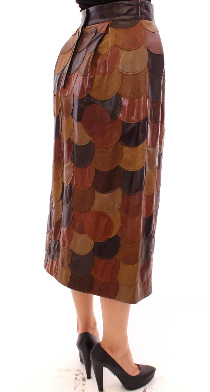Dolce & Gabbana Brown Patchwork Leather Straight Skirt | Regal Royce