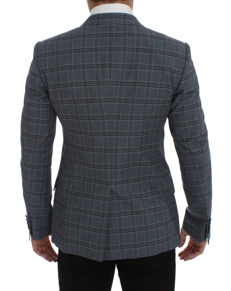 Dolce & Gabbana Blue Checkered Slim Fit Blazer Jacket | Regal Royce