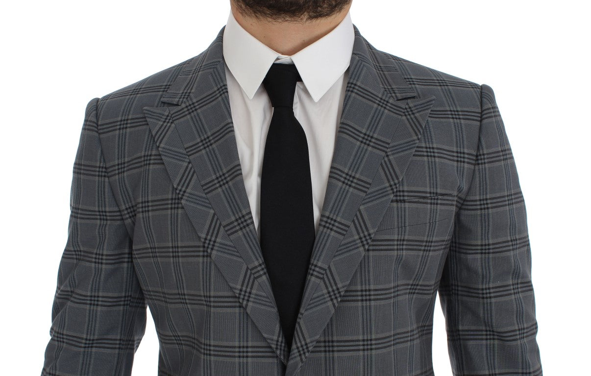 Dolce & Gabbana Blue Checkered Slim Fit Blazer Jacket | Regal Royce