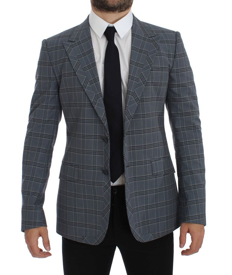 Dolce & Gabbana Blue Checkered Slim Fit Blazer Jacket | Regal Royce