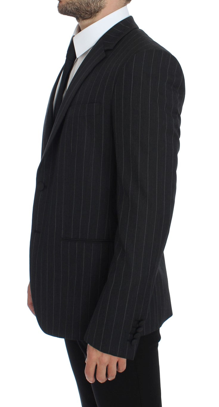 Dolce & Gabbana Gray Striped Slim Fit Wool Blazer | Regal Royce