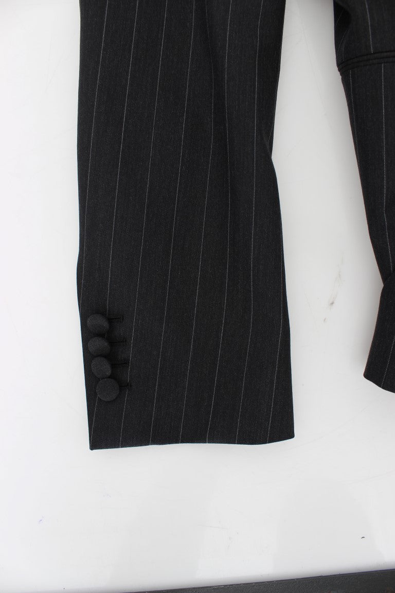 Dolce & Gabbana Gray Striped Slim Fit Wool Blazer | Regal Royce